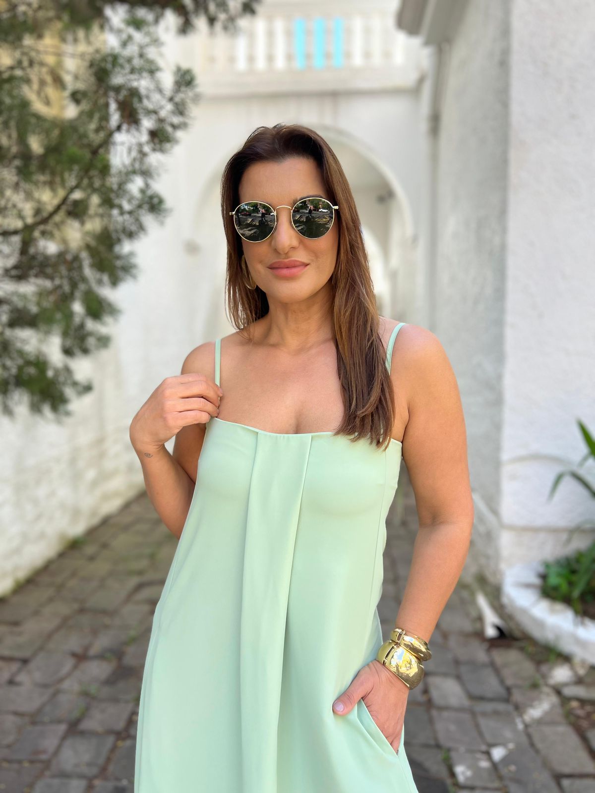 Vestido Longo Pregas Crepe