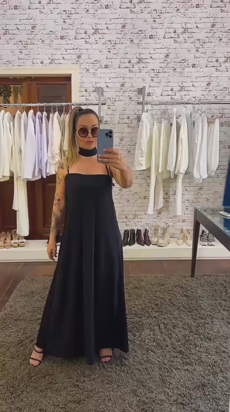 Vestido Longo Pregas Crepe