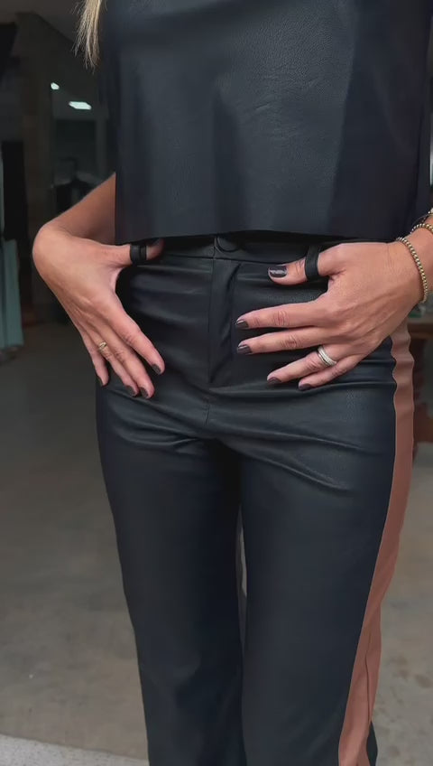 Calça Couro Bicolor